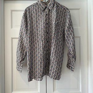 Vtg 90s Retro Geometric Print Long Sleeve Shirt Lightweight Silk Blend Mens Sz M